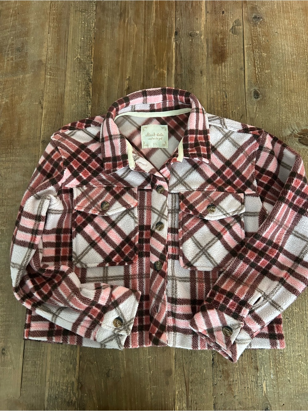 Altar’d State Jacket Plaid Fleece Heavyweight Pink Button-Down Shirt‎ XS